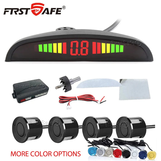 FirstSafe Factory Car LED Parking Sensor Kit 4Sensors 22mm Backlight Display Reverse Radar Kit Monitor System 12V 13Colors