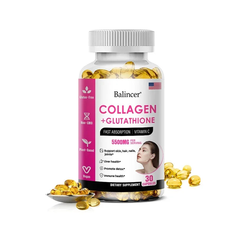 Bcuelov Glutathione & Collagen Supplement – Antioxidant Whitening Capsules for Skin Health, Hair, Nails & Anti-Aging | 30/60/120 Count