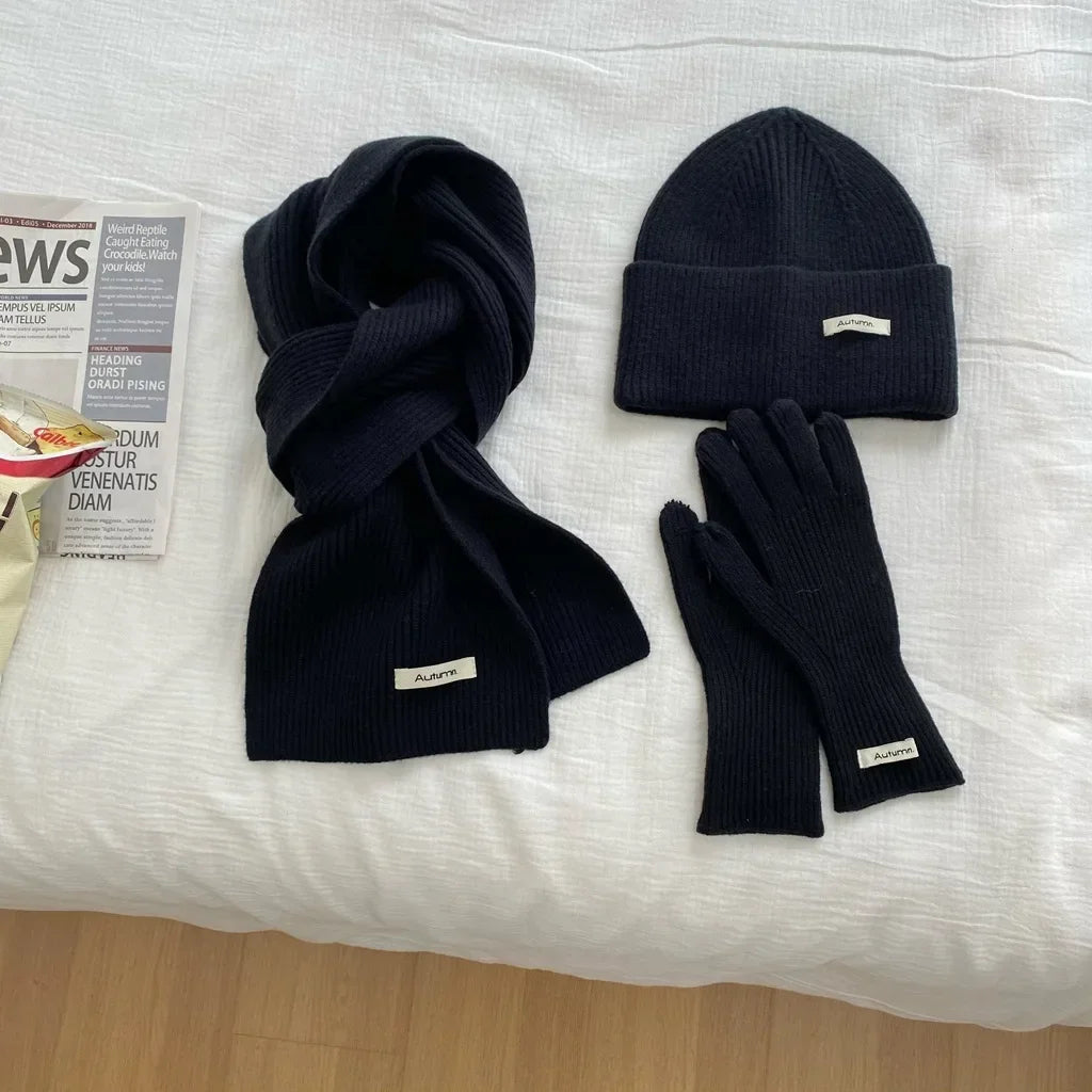 Women's Knit Hat, Scarf & Gloves - Solid Color 3 Piece Winter Set - photo 3