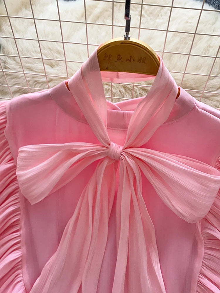 Women's Bow Chiffon Blouse - Ruffle Hem Long Sleeve Top - photo 4