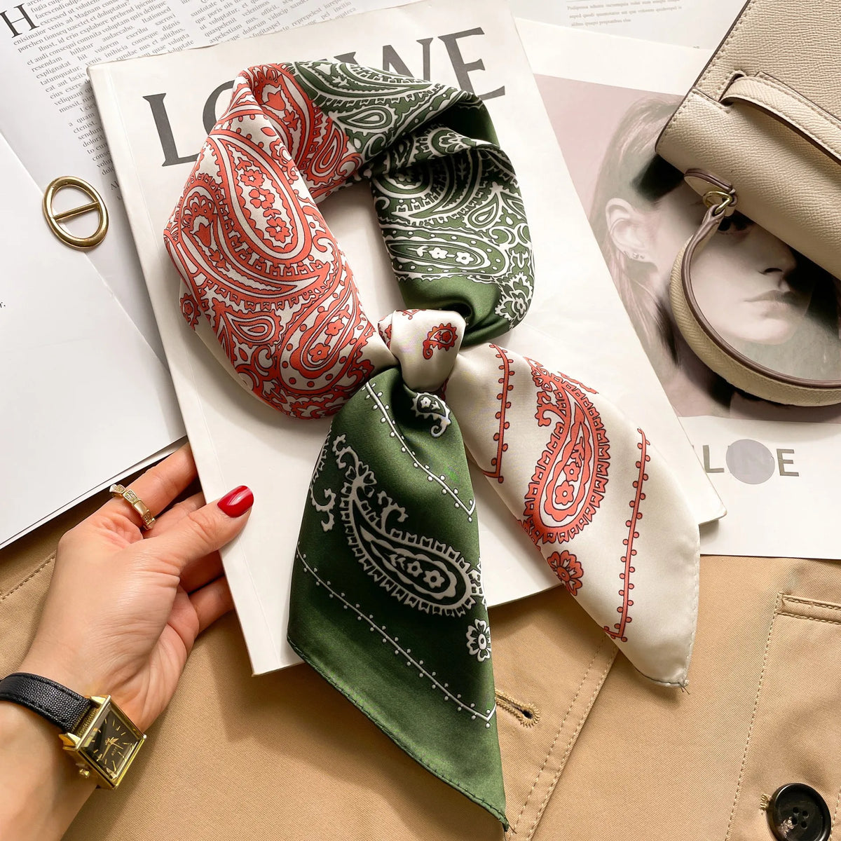 Women's Silky Square Headscarf - 70cm Satin Neckerchief & Bag Scarf - photo 11