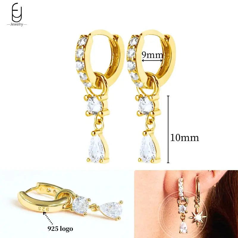 925 Sterling Silver Crystal Drop Earrings for Women - Heart & Flower Studs