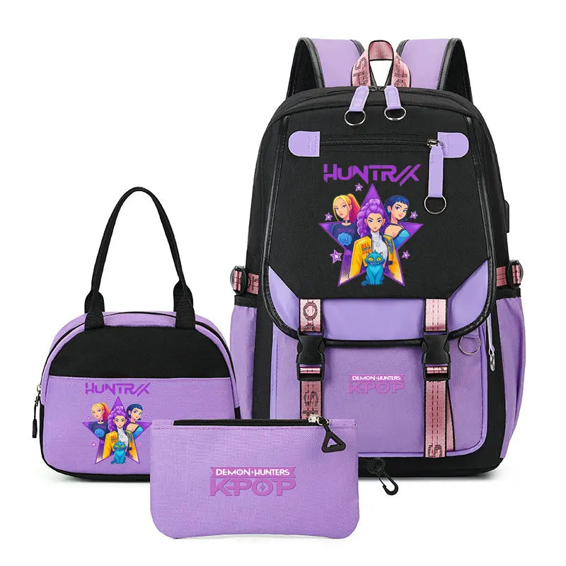 Mochilas Set KPop Demon Hunters Capacity Student SchoolBag For Teenager With Lunch Bags Backpack For Women Boys Girls Daily Use