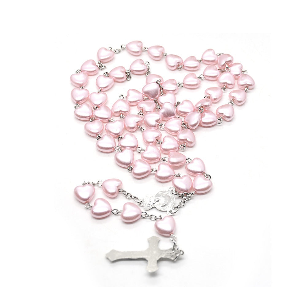 Catholic Porcelain White Love Rosary Prayer Car Ornament Mary Blessing Rosary Prayer Porcelain White Heart-shaped Beads