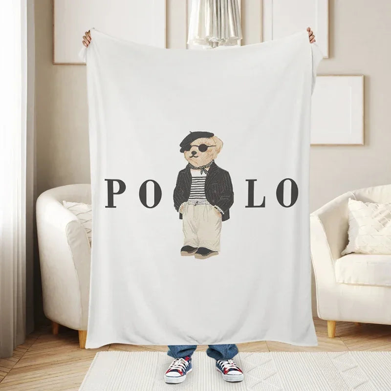 Cartoon Bear Print Fluffy Blanket, Soft Plush Throw