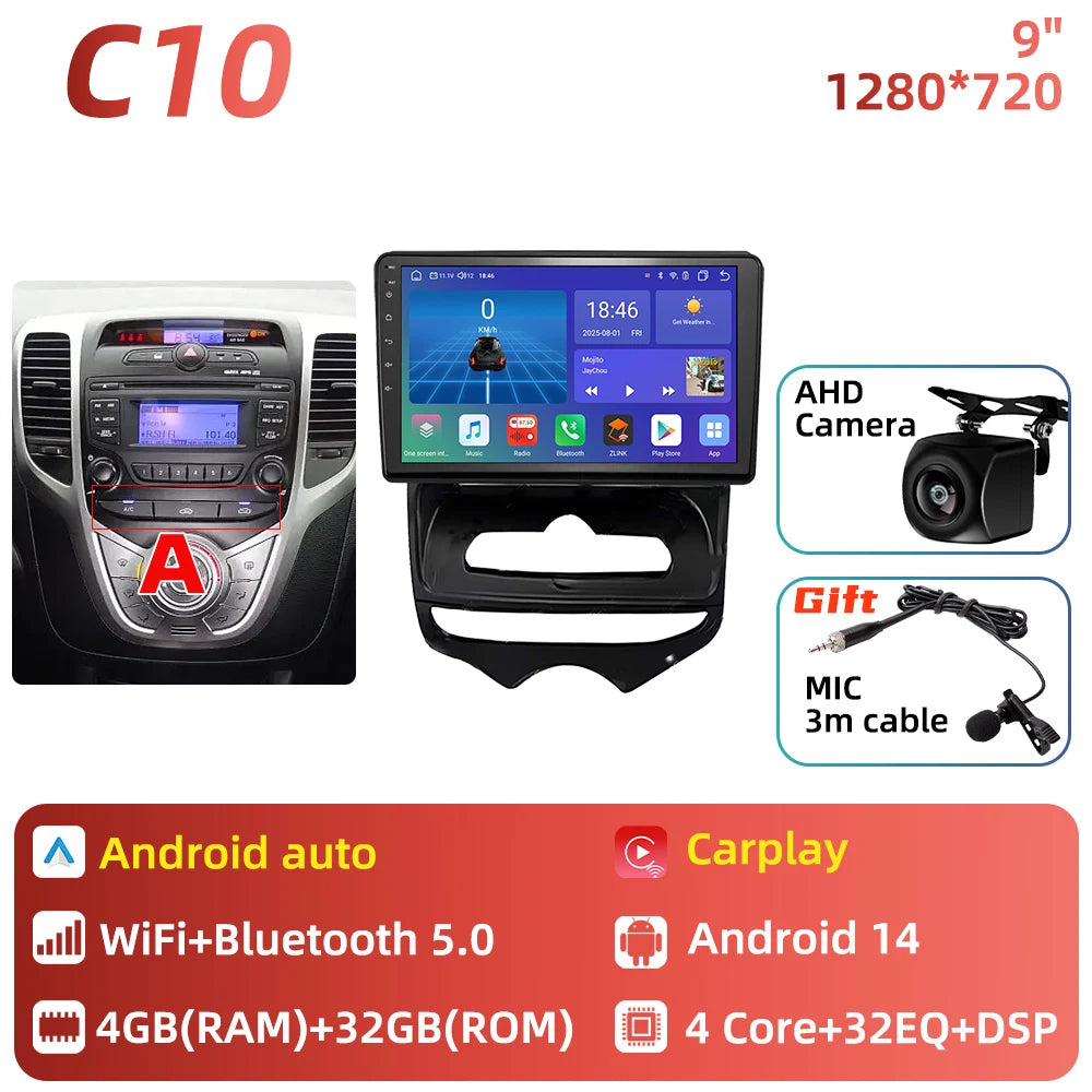 Car Stereo with Apple CarPlay & Android Auto, Compatible with Hyundai ix20 (2010-2023)