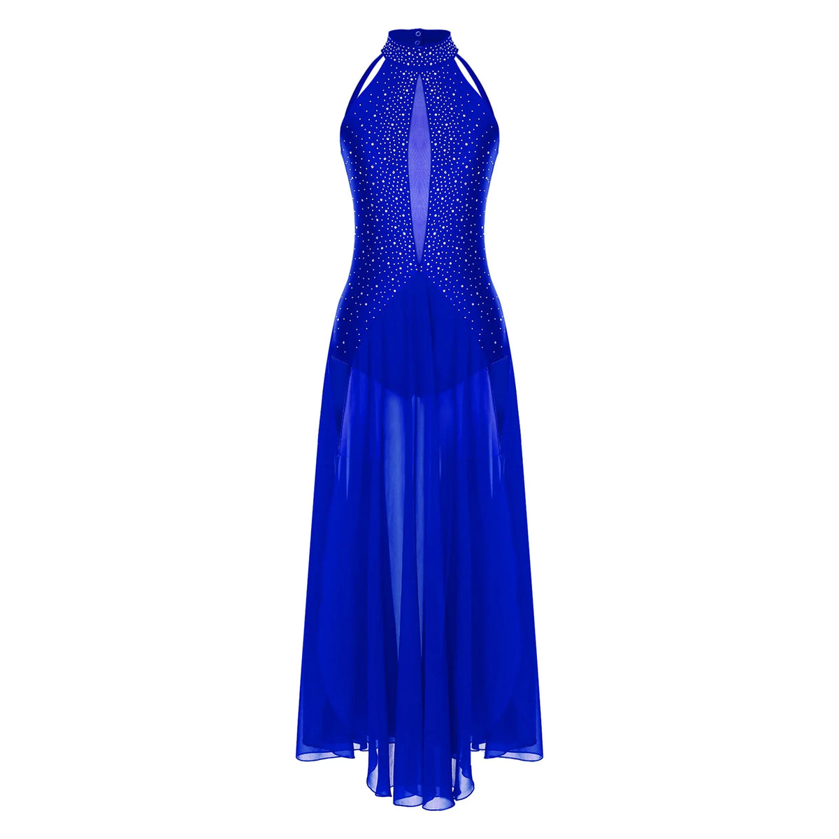Women's halter lyrical dance dress with rhinestone strappy back