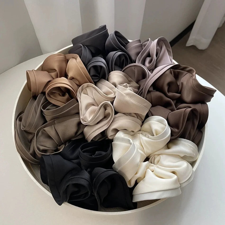 Korean Satin Ribbon Scrunchies – Elastic Hair Ties & Bow Ponytail Accessories for Women (Single & Multi-Pack)