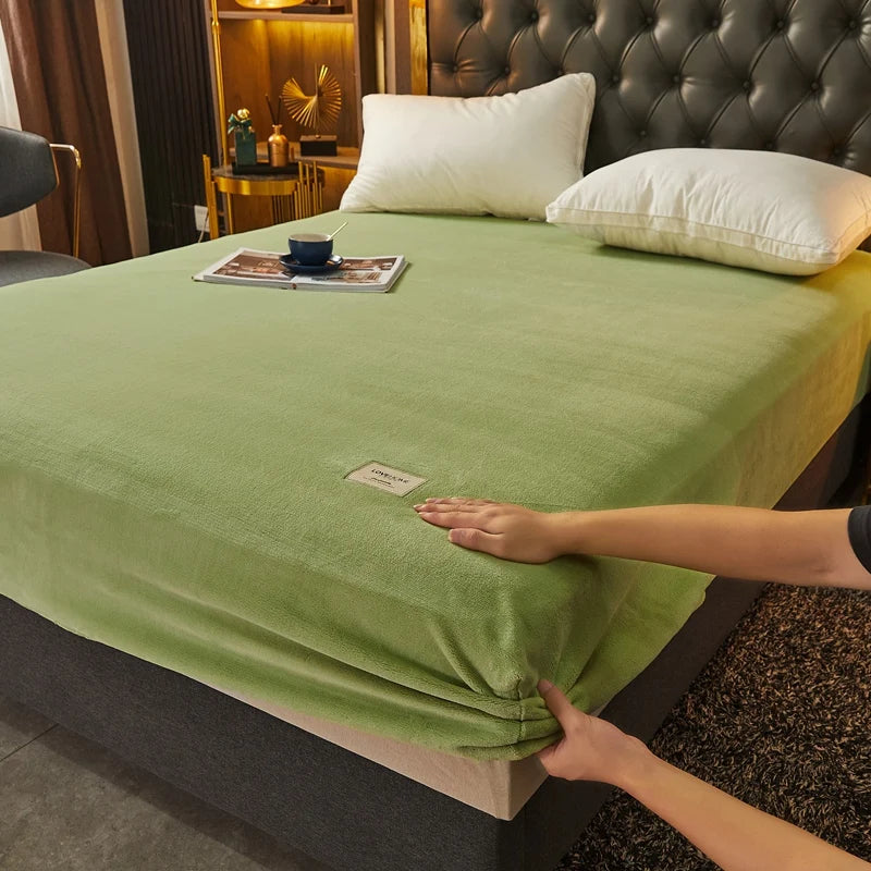 Velvet Fitted Sheet, Soft Warm Non-Slip Mattress Cover