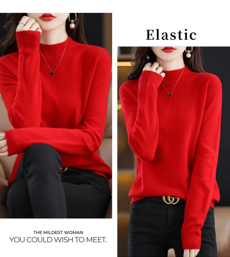 Women's Merino Wool Mock Neck Sweater