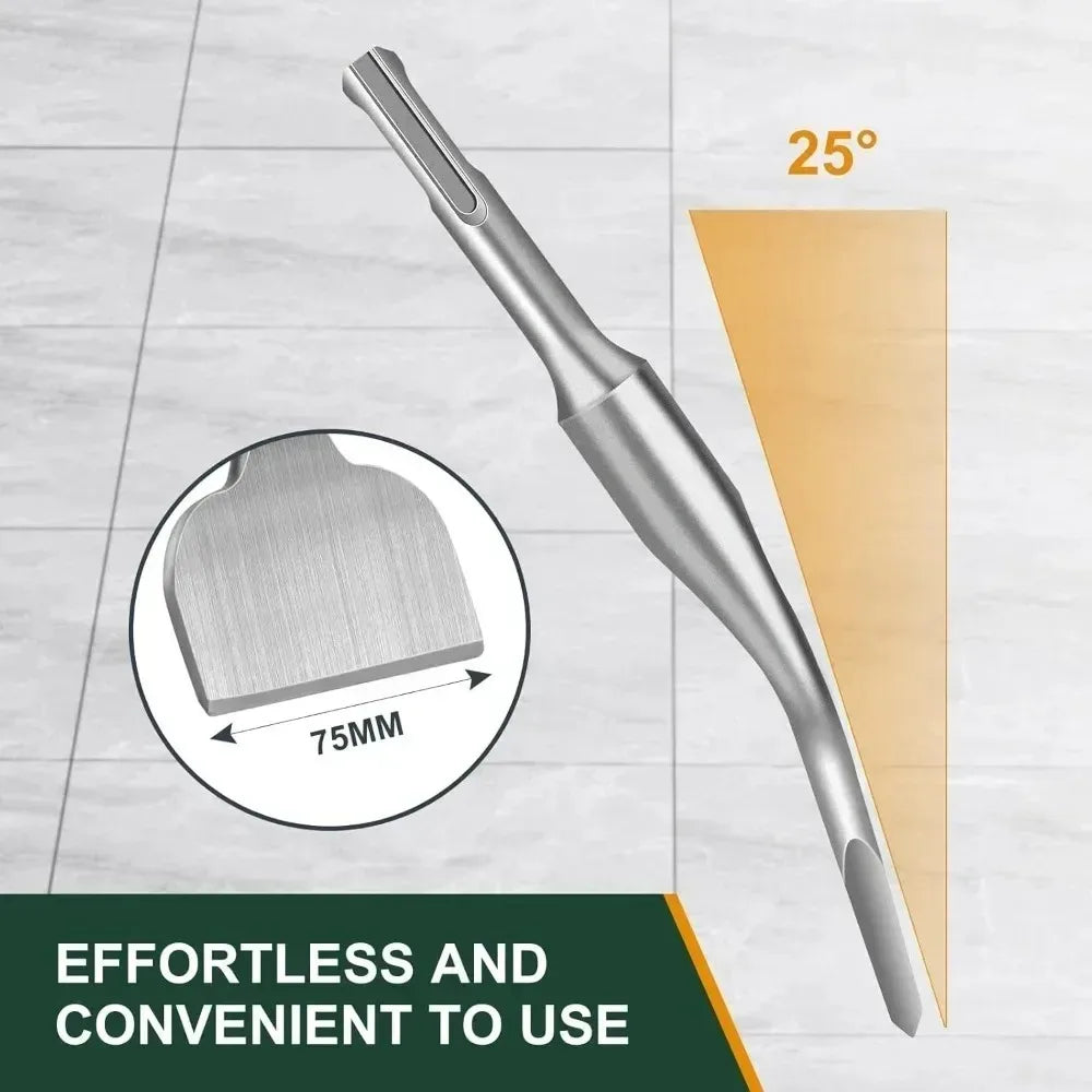 Tile Chisel SDS Plus 17x180/260x75mm 25° Bending, Professional Tile Chisel For All SDS Plus Impact Hammers And Electric Hammers