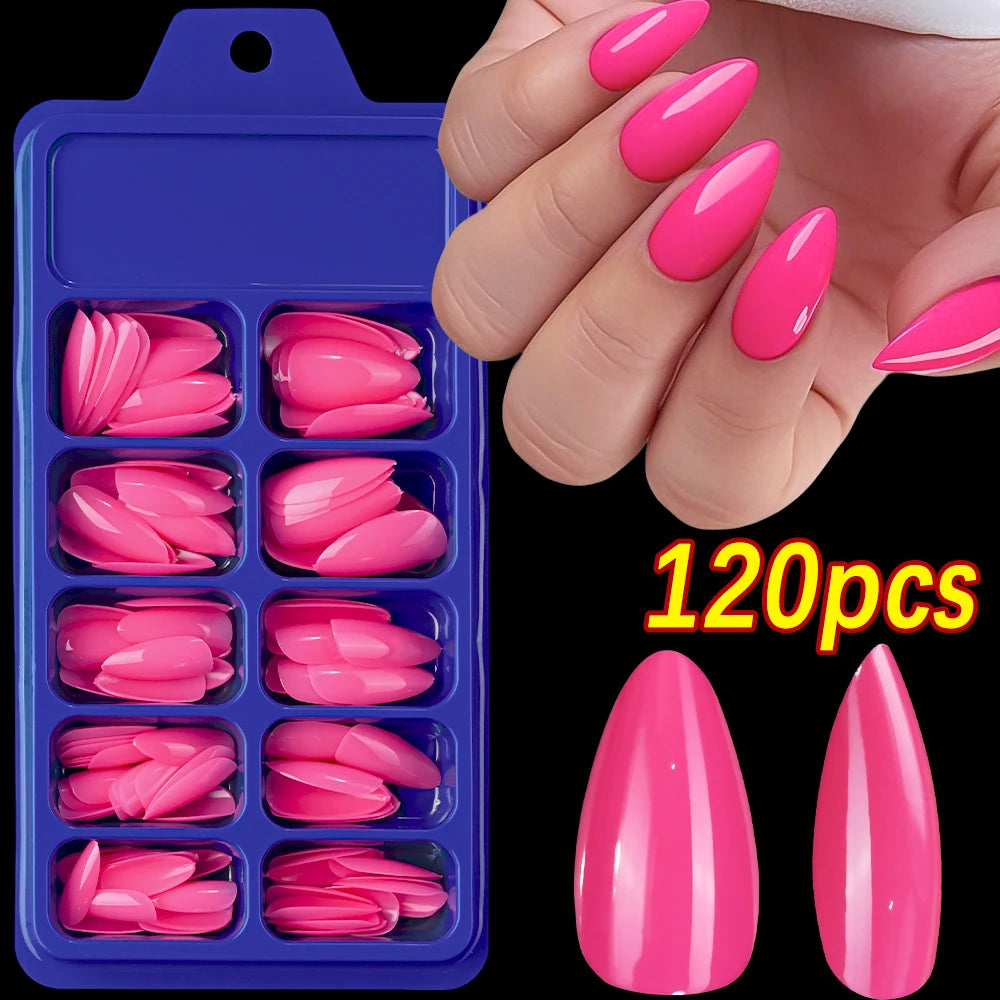 120Pcs Christmas Red Press On Nails Mid-length Almond Fake Nails Full Cover Detachable False Nail Tips For Women Halloween Wear