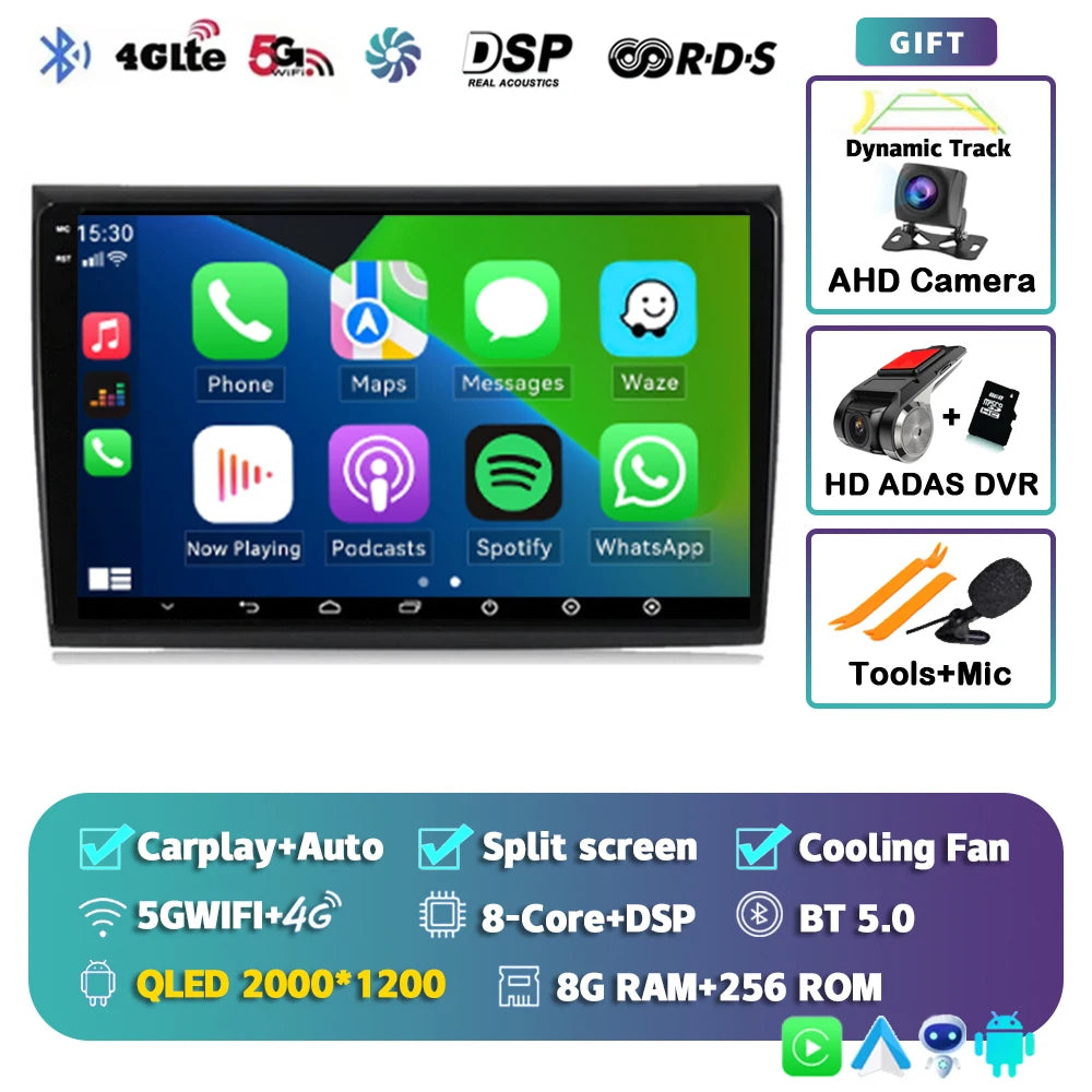 Car Stereo with Apple CarPlay & Android Auto, Compatible with Fiat Bravo 198 II (2007-2014)