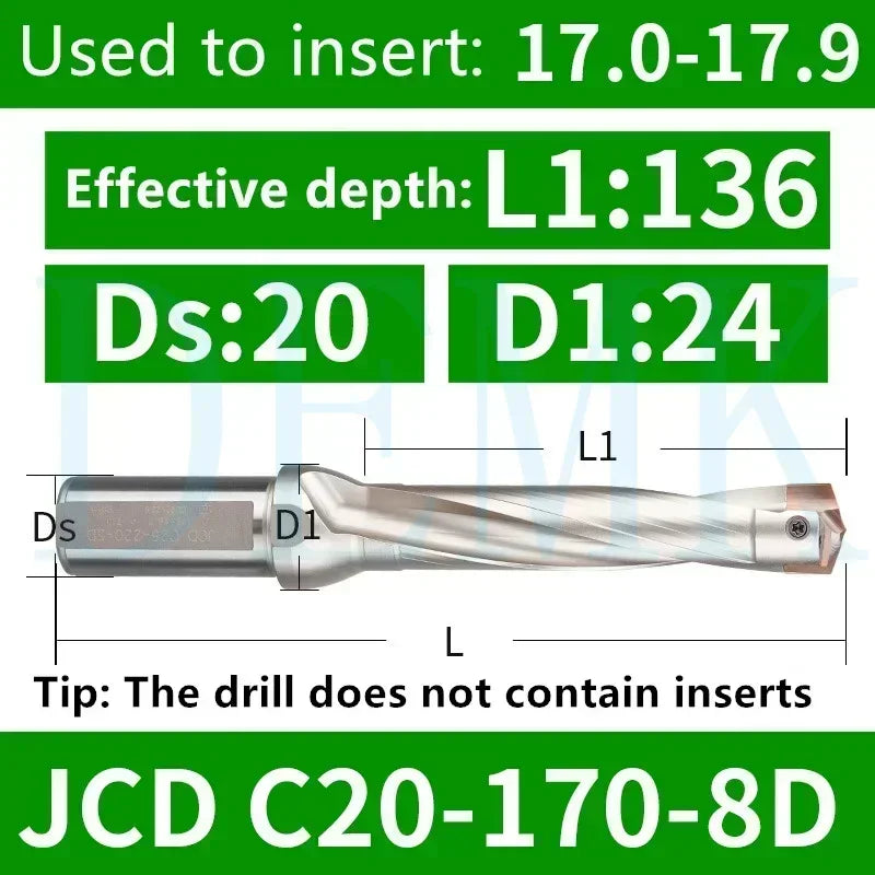 JCD Crown U-Drill Rod 10-25mm, Internal Cooling Indexable Drill