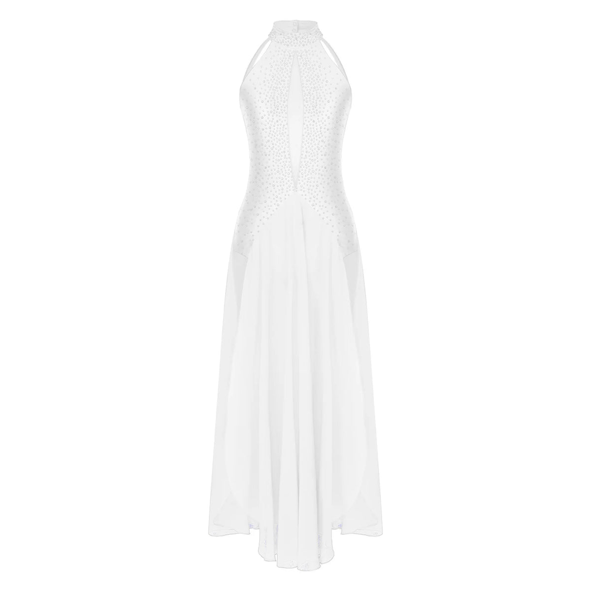 Women's halter lyrical dance dress with rhinestone strappy back