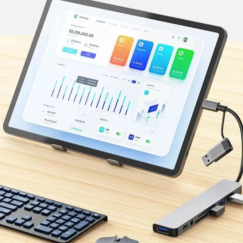 USB C Hub USB Splitter 8 in 2 USB Extender with 4 USB Port 1 USBC Port TF/SD Card Reader Audio Output Compatible with MacBook