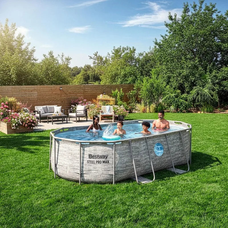 Power Steel Swim Vista 14’ x 8'2" x 39.5” Above Ground Pool, Oval Metal Frame Outdoor Swimming Pool S