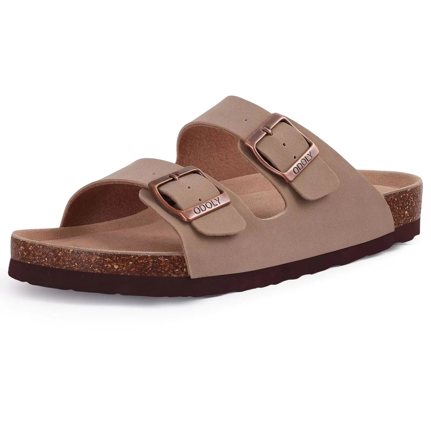 Crestar Women Cork Footbed Slippers Summer Couple Adjustable Double Buckles Flat Sandals Outdoor Cork Beach Slides With Open Toe