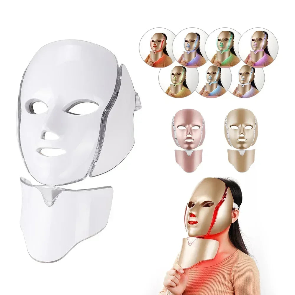 7 Colors Light LED Face Neck Beauty Mask Photon Red Light Facial Skin Care Anti Aging Rejuvenation Brighten Skin Care Tool