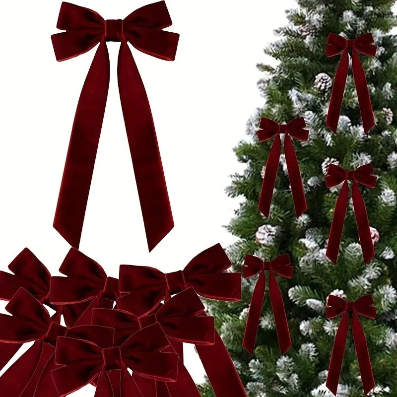 12 pieces of red velvet Christmas tree garlands - Festival gift loops for Christmas wreaths, decorations and folk handicrafts, w