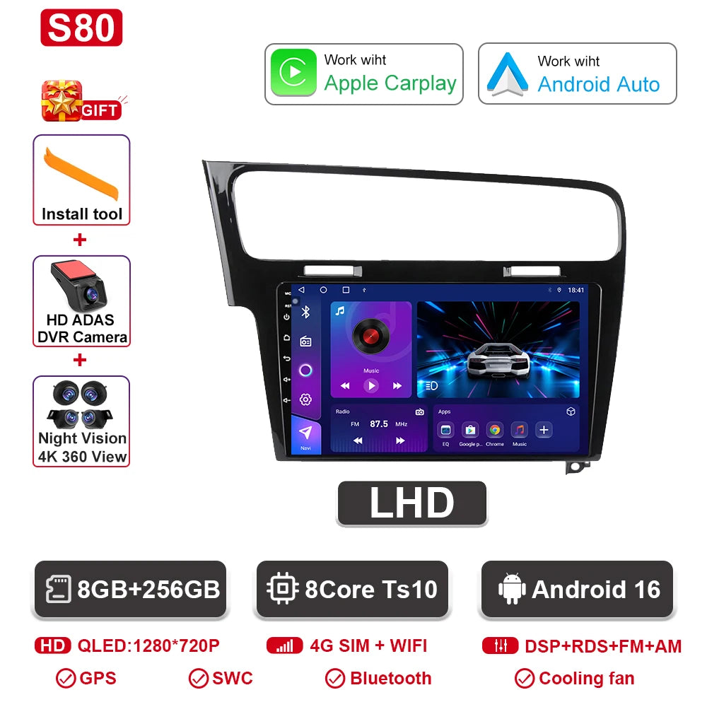 Android Car Stereo for VW Golf 7 MK7 GTI (2012–2021, RHD) — CarPlay, Android Auto, GPS, 2-DIN