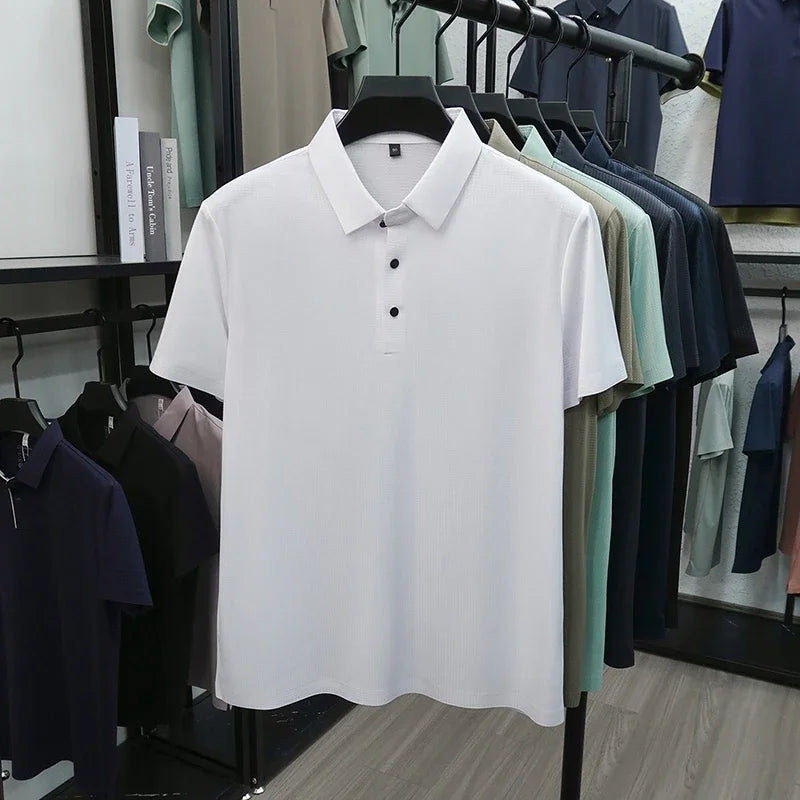 Men's Waffle-Knit Polo Shirt - Short Sleeve Button Placket, Comfort Fit