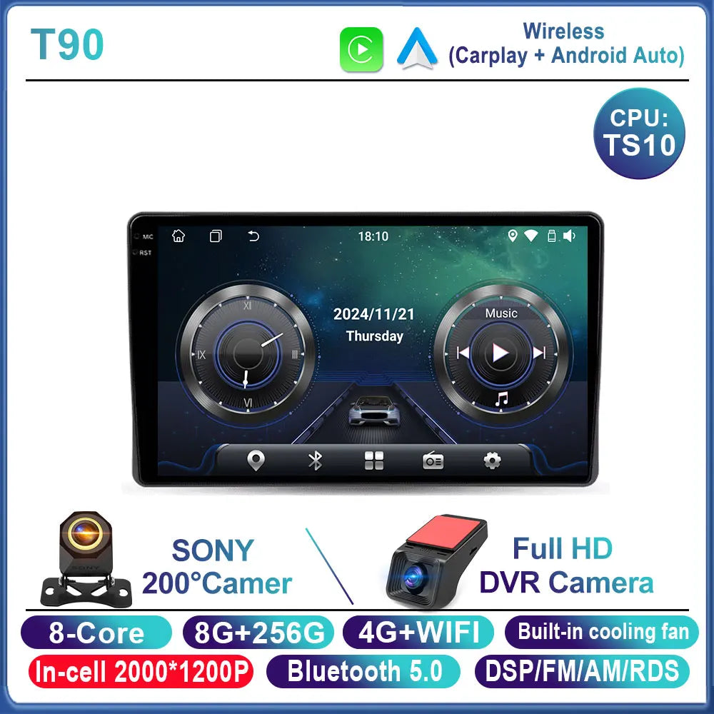 Car Stereo with Apple CarPlay & Android Auto, Compatible with Fiat Panda 169 (2003-2012)