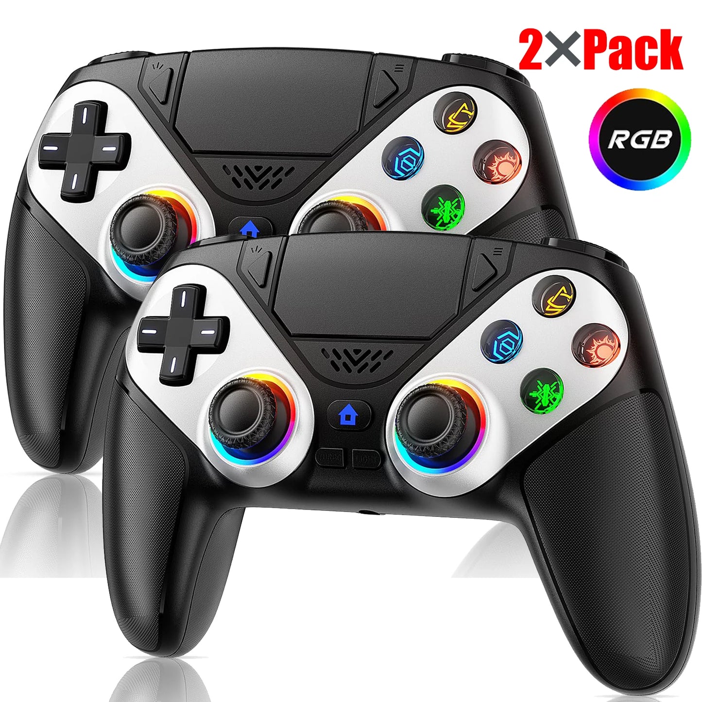 For Playstation 5/PS5/PS4/PC Game Controller,6 Axis Gyro RGB Wireless Gamepads 4-Level Shock Turbo Programmable Gaming Joystick
