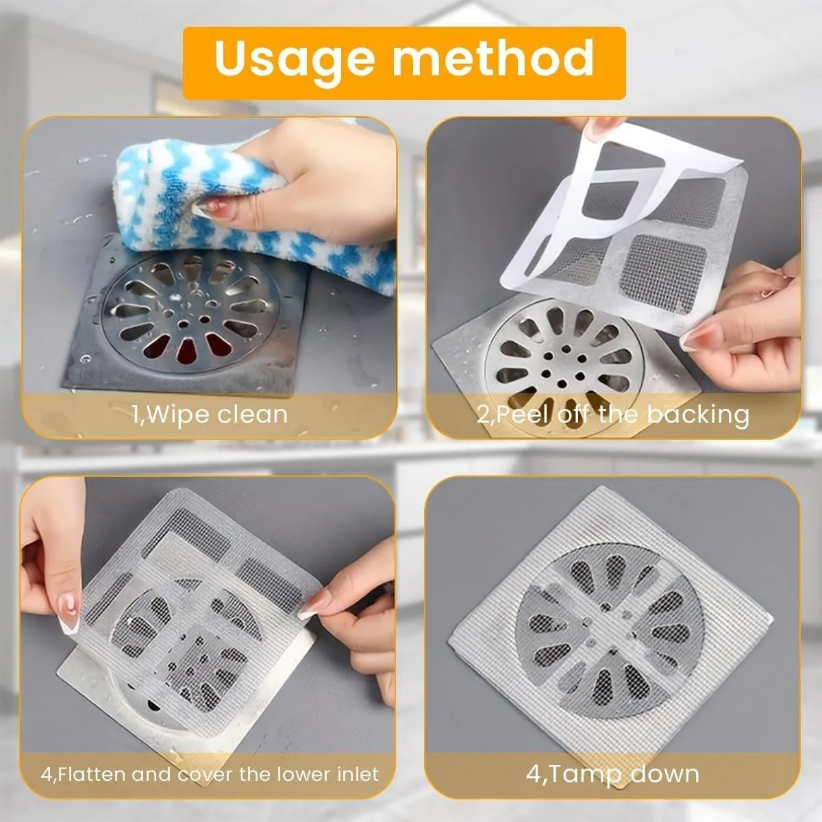 60 Disposable Mesh Hair Catcher Stickers for Drains