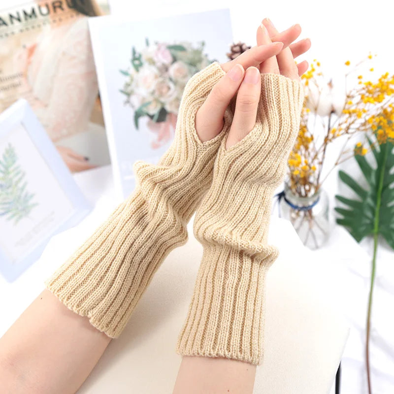 Women's Long Knit Fingerless Gloves, Arm Warmers