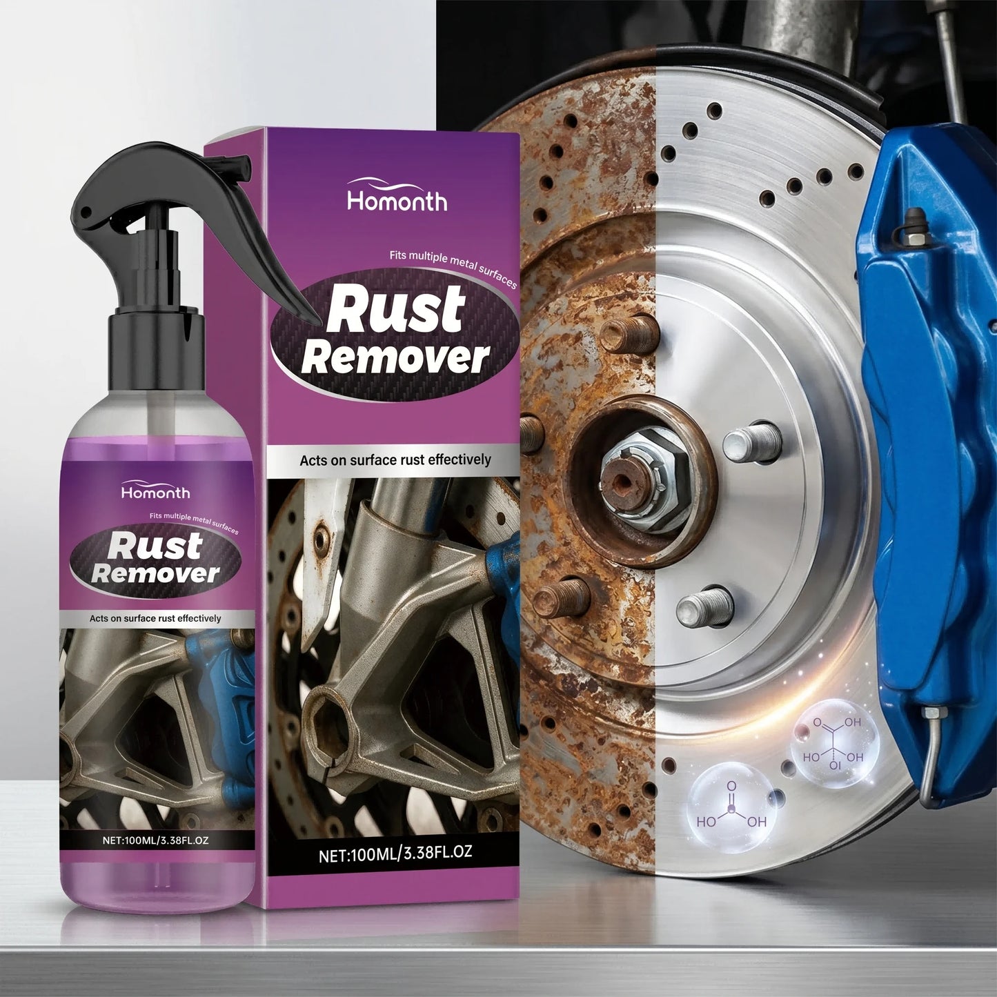 Car Rust Remover Spray Metal Chrome Paint Cleaner Iron Powder Remover Auto Detailing Maintenance Anti Rust Protectant 100ml