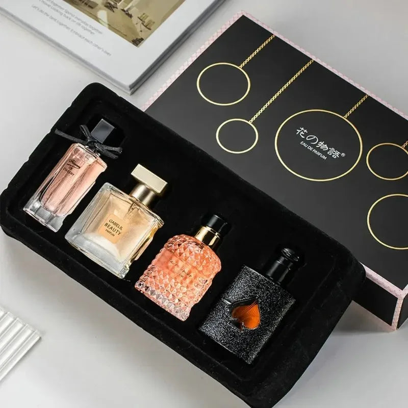 Women’s Perfume Gift Set of 4 Long Lasting Floral Woody Fragrances 105ml Elegant Captivating Scent Collection Perfect Gift