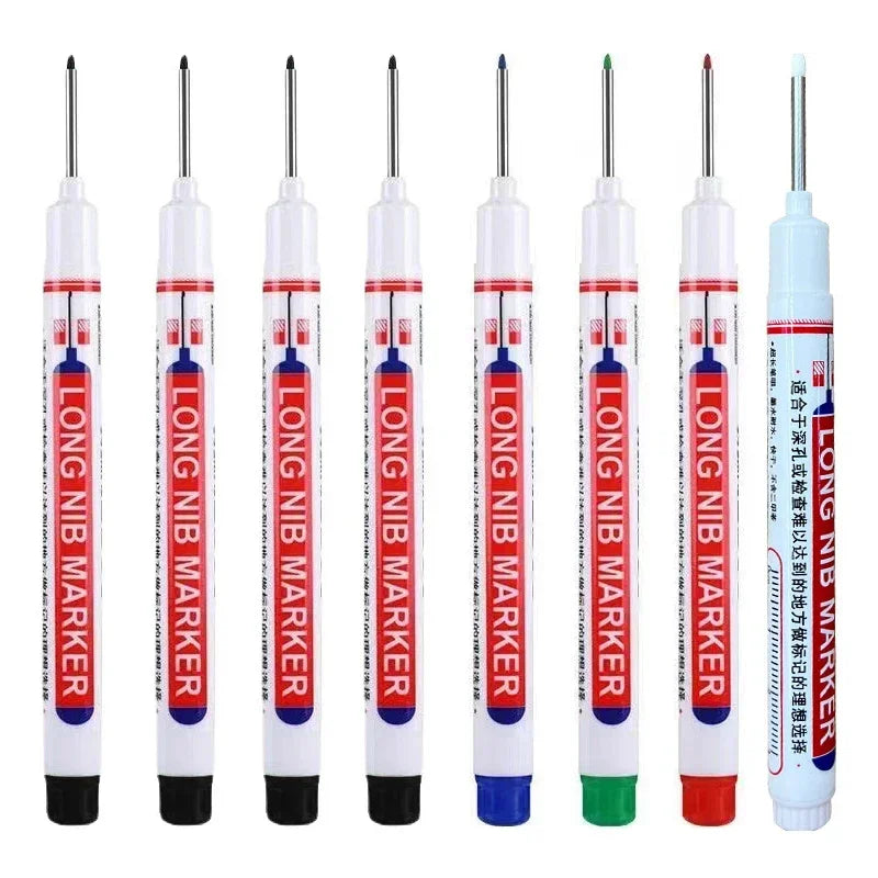 8Pcs/Set 20mm Deep Hole Long Nib Head Markers For Metal Perforating Pen Waterproof Bathroom Woodworking Decoration Multi-Purpose