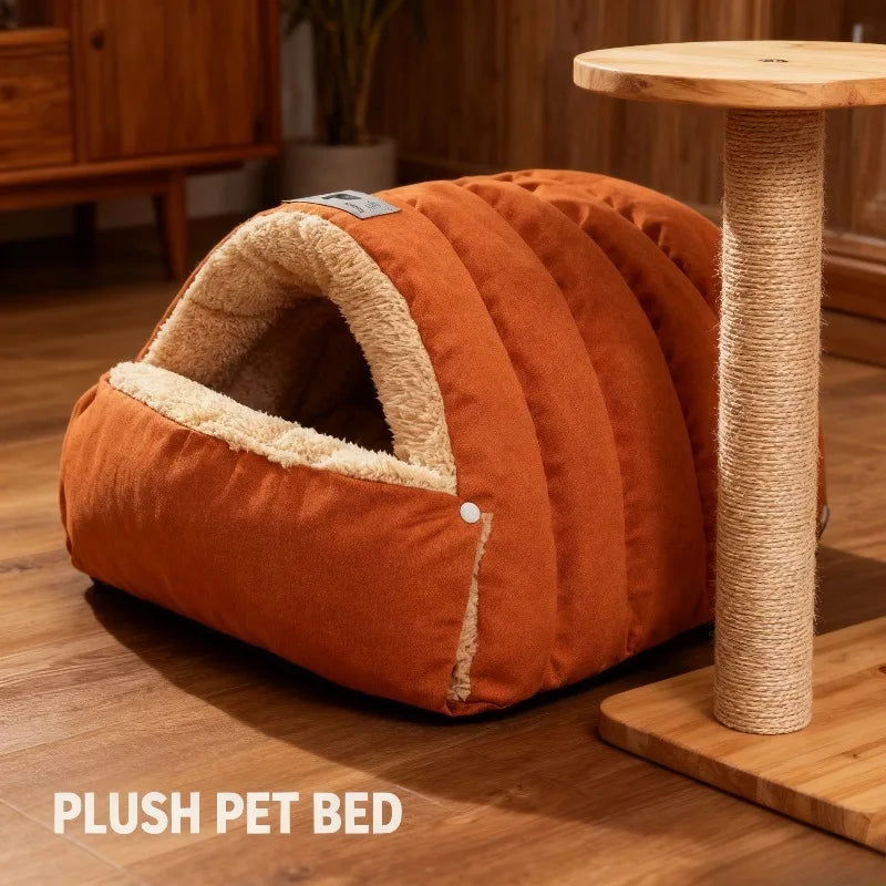 Semi-Enclosed Winter Cat Bed with Leather-Look Edging - Windproof – photo 4