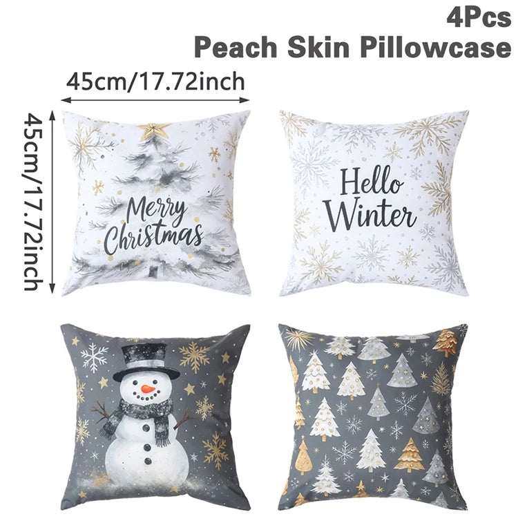4pcs Merry Christmas Cushion Cover Home Decorations 2026 Christmas Ornament Pillow Case Xmas Navidad Gifts New Year Gifts 2026