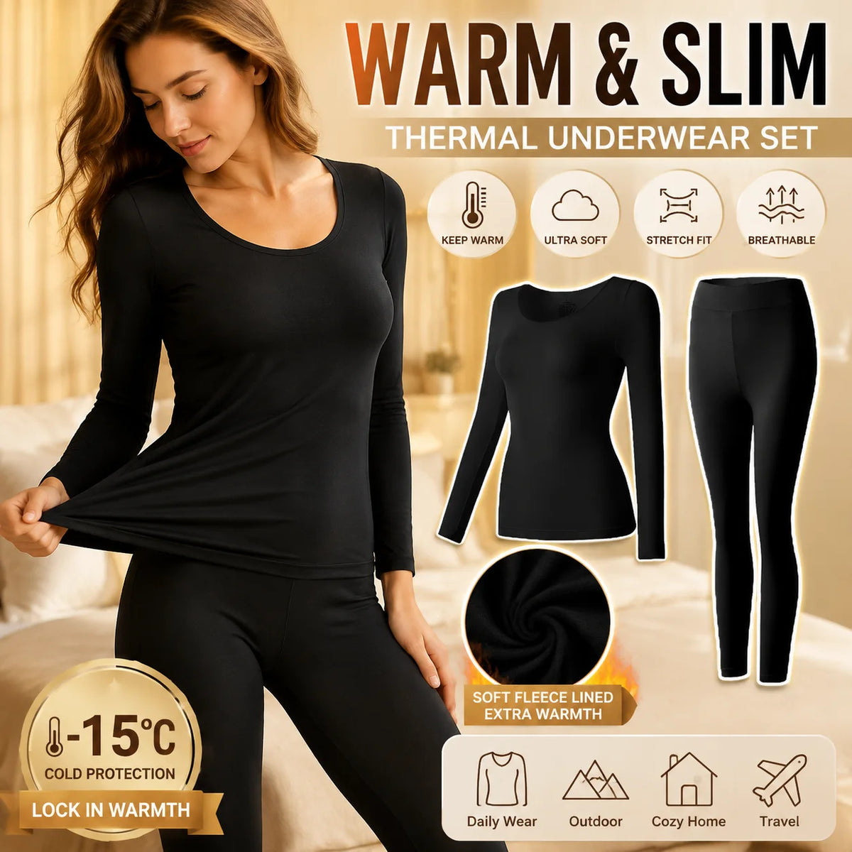 Women's Thin Thermal Undershirt - Long Sleeve Base Layer Top
