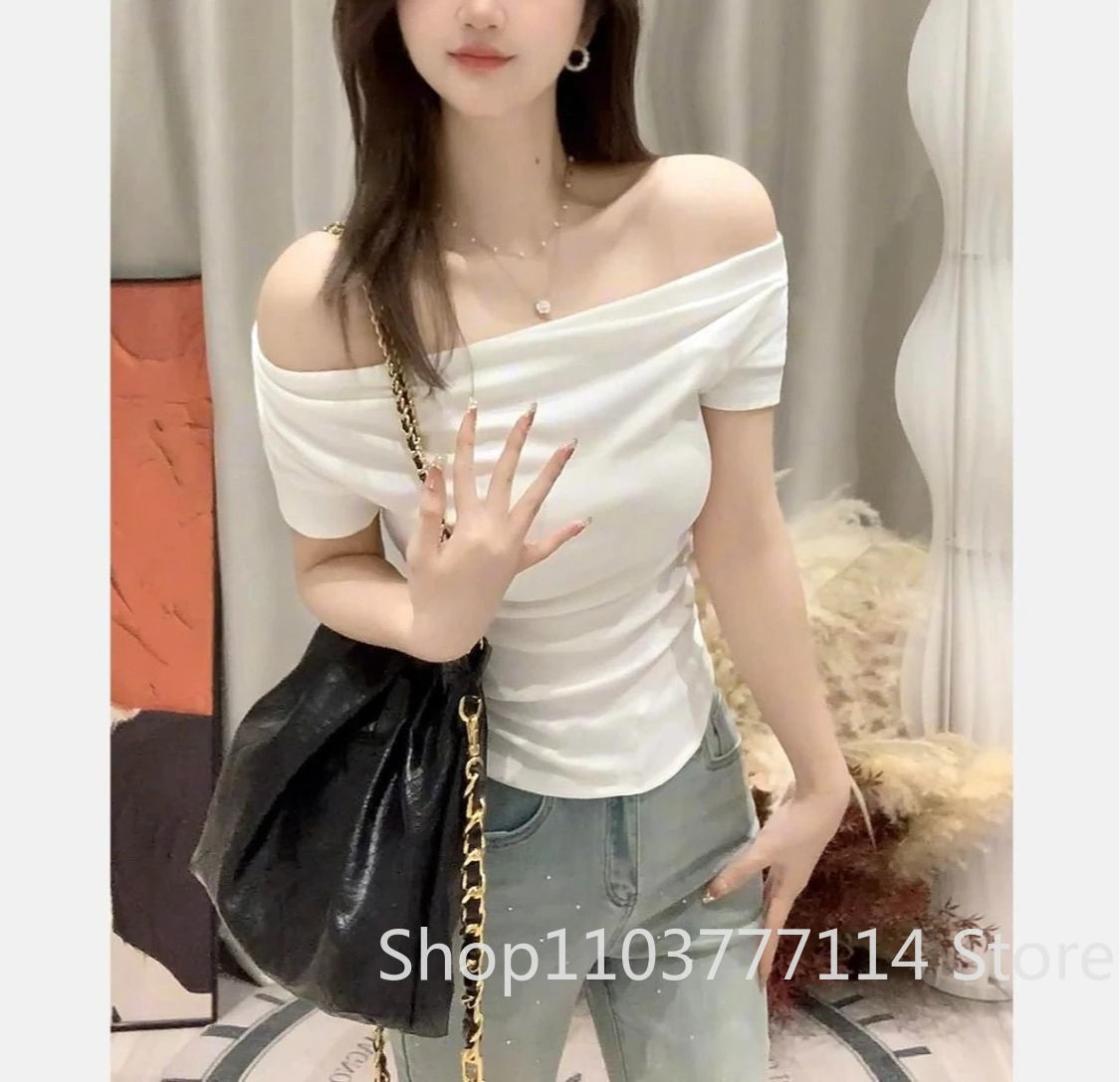 Summer Thread Solid Color Beach Fashion Versatile Women's Short Sleeved T-shirt Casual Lightweight Breathable Sexy Women's Top