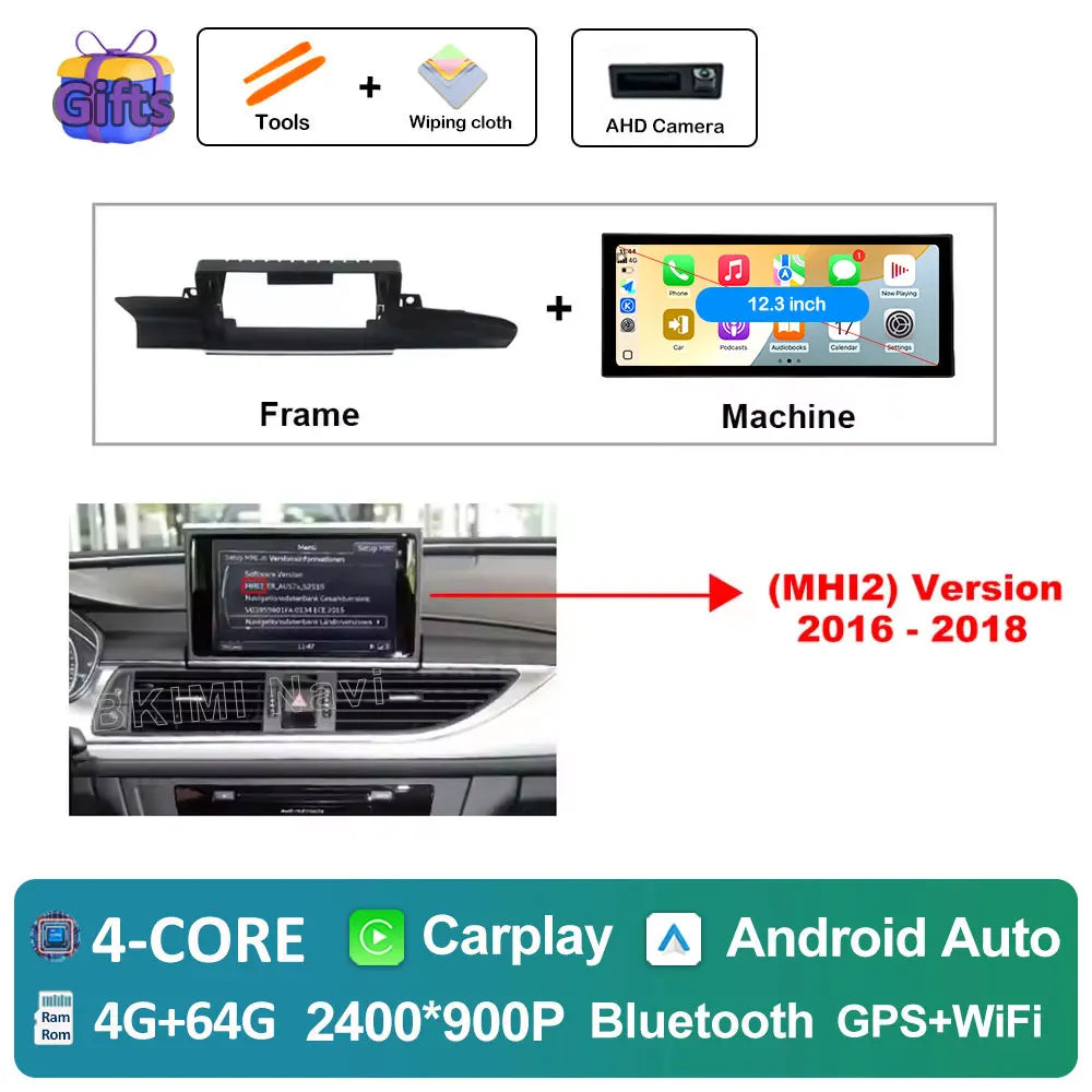 12.3" Android Screen for Audi A6 C7 & A7 (2012–2018) — Wireless CarPlay, Android Auto, QLED, GPS, WiFi