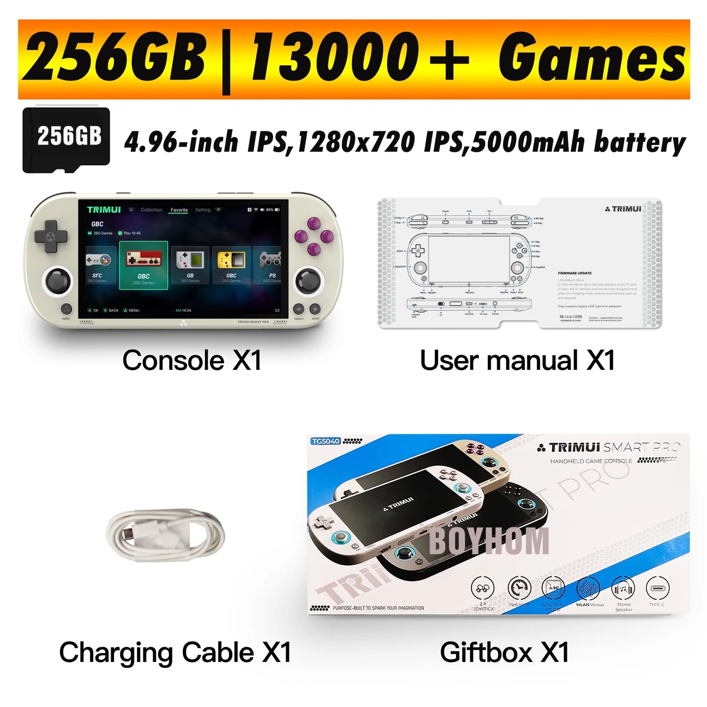 Trimui Smart Pro Handheld Game Console 4.96''IPS Screen Linux System Joystick RGB Lighting Smartpro Retro Video Game Player Gift