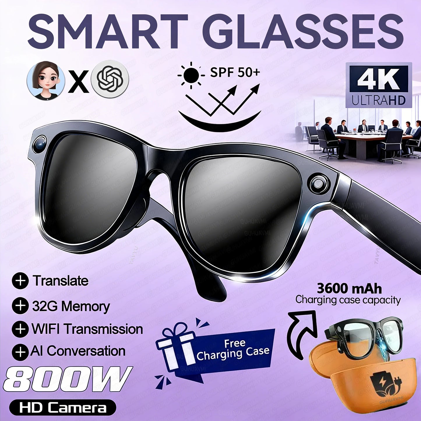 AI Smart Glasses with 4K Camera & Language Translation