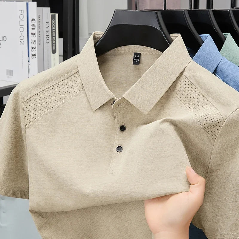 Men's Lapel Polo Shirt - Perforated Breathable, Soft Summer Fabric