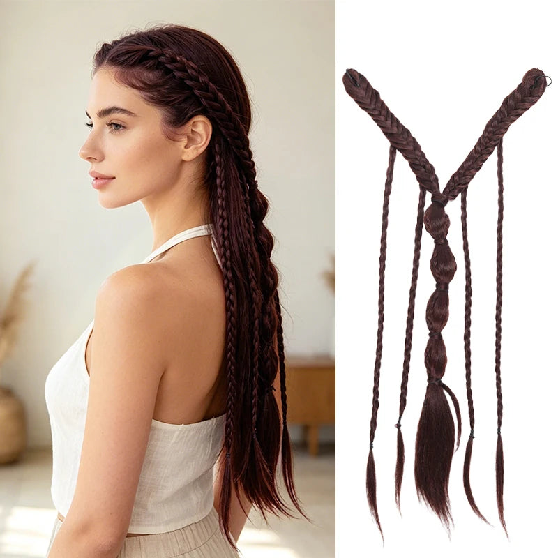 Elf Style Half Head Braided Hair Extensions with BB Clips, Synthetic Fiber Fake Hair for Women, Easy Back of Head Styling