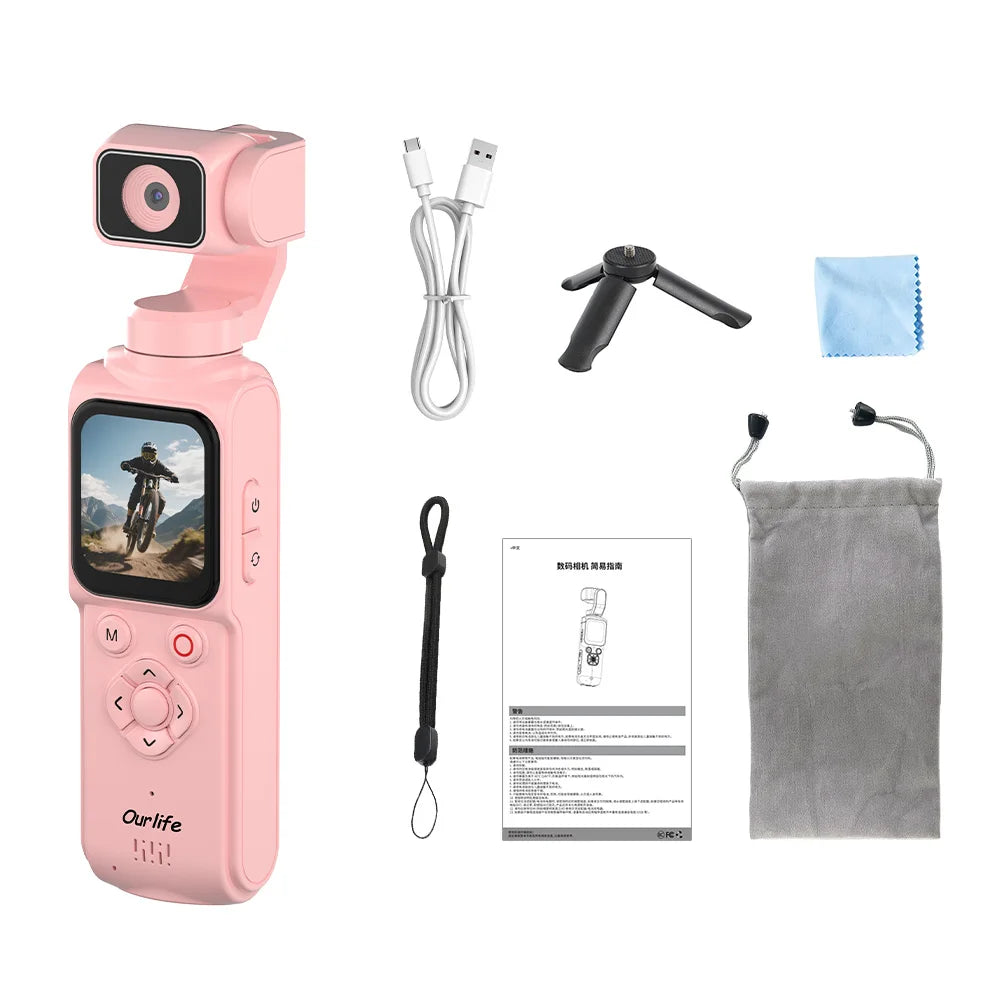 Ourlife 4K Gimbal Camera — 330° Face-Tracking Pocket Cam, 64MP