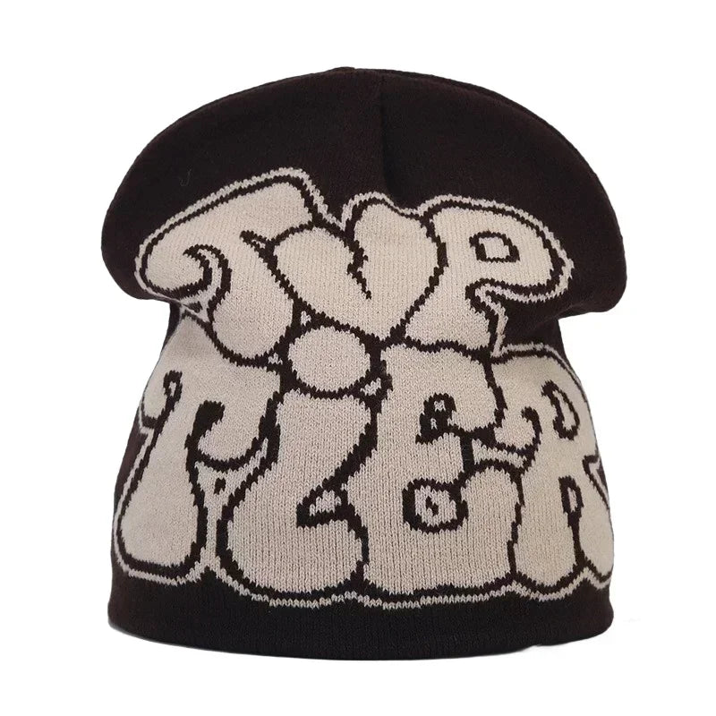 Y2K Letter Knit Beanie, Warm Ski Hat