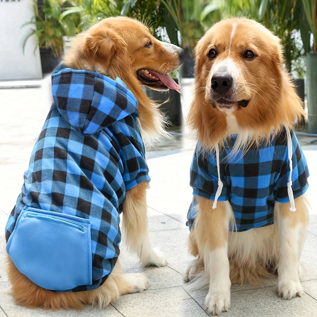 Plaid Hooded Pet Hoodie with Zipper Pocket - Soft Fleece Dog Sweatshirt - photo 9