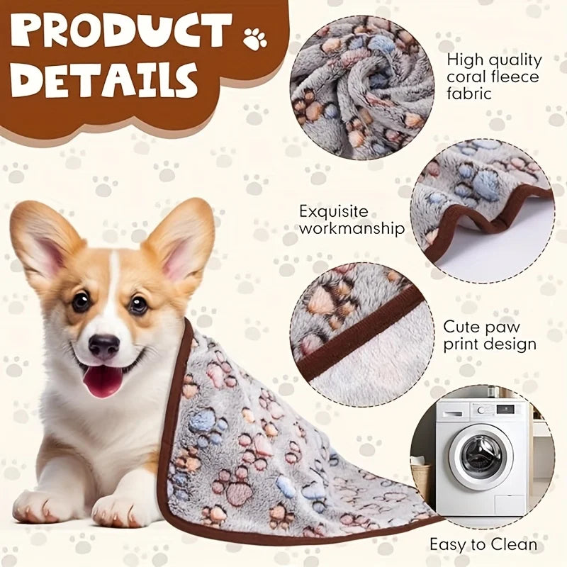 Flannel Dog Paw Print Blanket - Warm Pet Mat in 3 Sizes - photo 2
