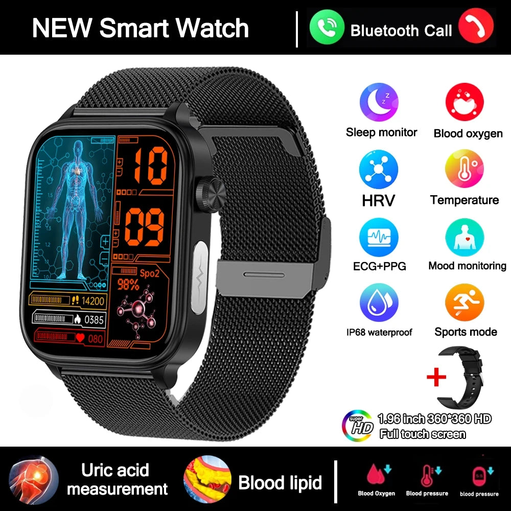 2026 New Al Science Diagnosis Blood Lipids Uric Acid Blood Oxygen Smart Watch Men ECG+PPG Voice Bluetooth Call Health Smartwatch