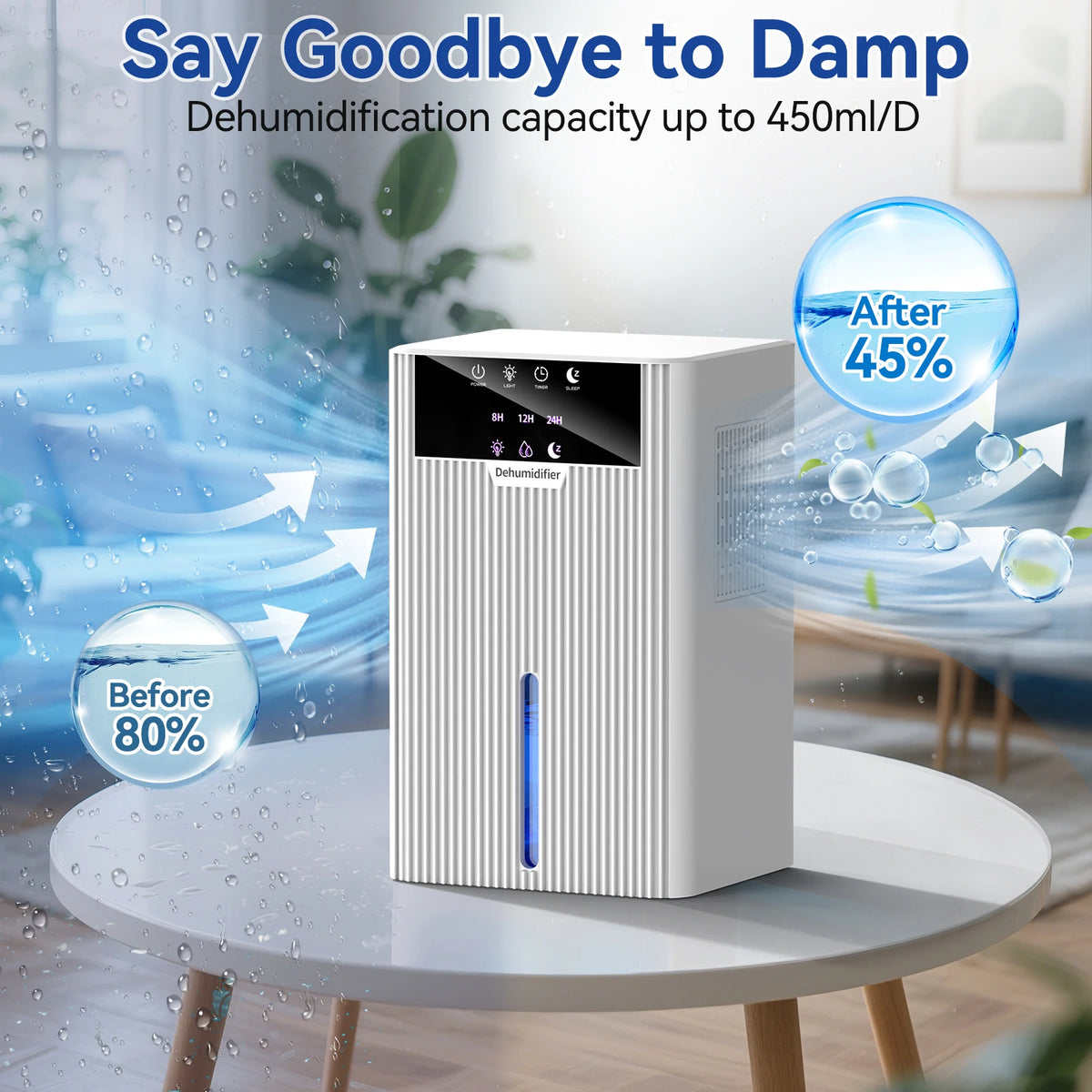 Portable Mini Dehumidifier 2.2L Water Tank for Living Room Bedroom Indoor Home Use - Efficient Air Moisture Absorber