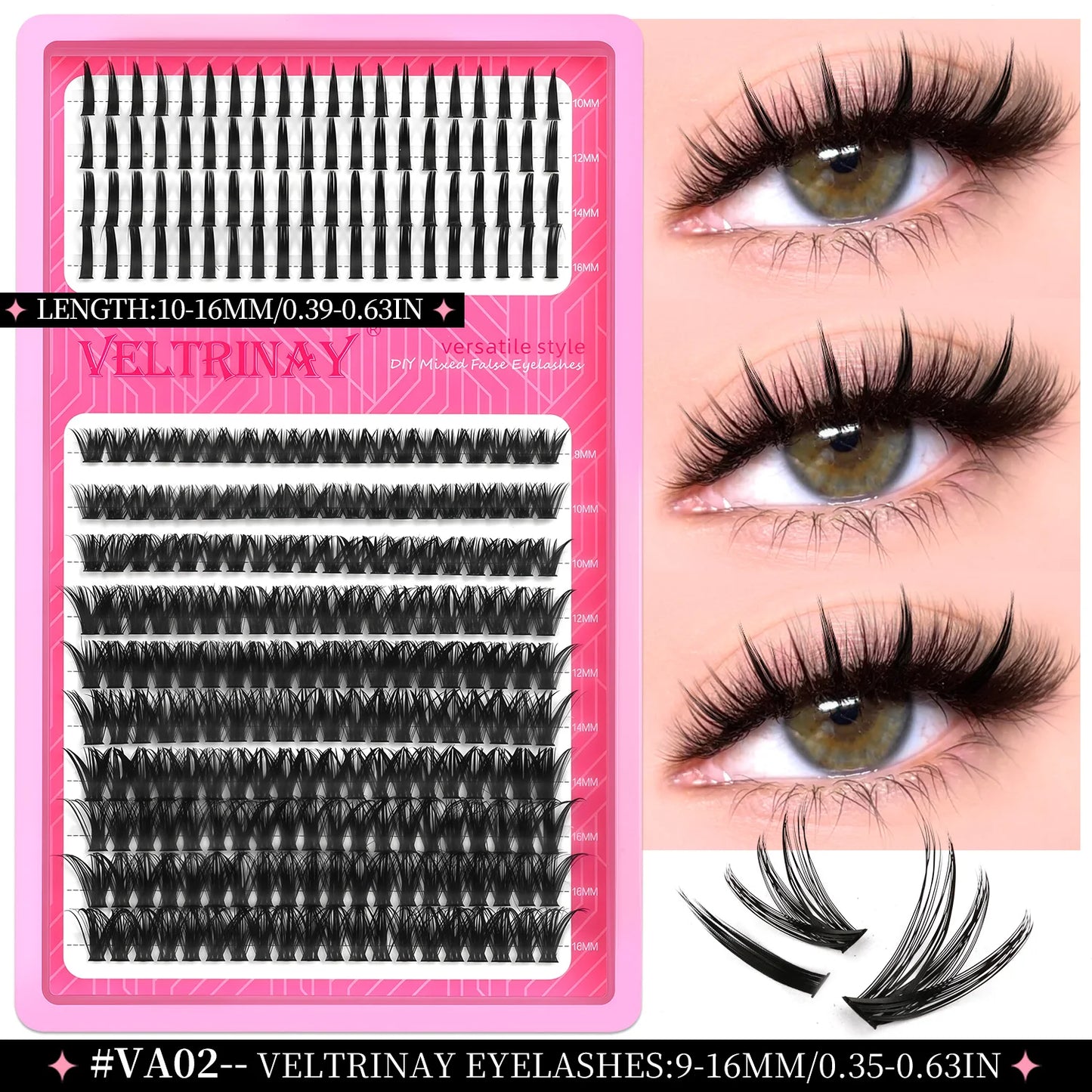 VELTRINAY Fluffy Lash Clusters Manga Lashes Spikes Lashes Mixed Lash Tray Natural Faux Mink Lashes Eyelashes Extension Makeup