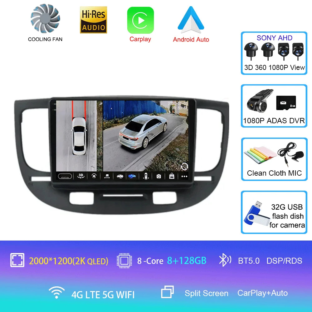 For Kia RIO 2 RIO2 2005 - 2011 Android 16 Bluetooth WIFI Car Radio Multimedia Video Player GPS No 2 Din Free Auto 360 Camera 4G